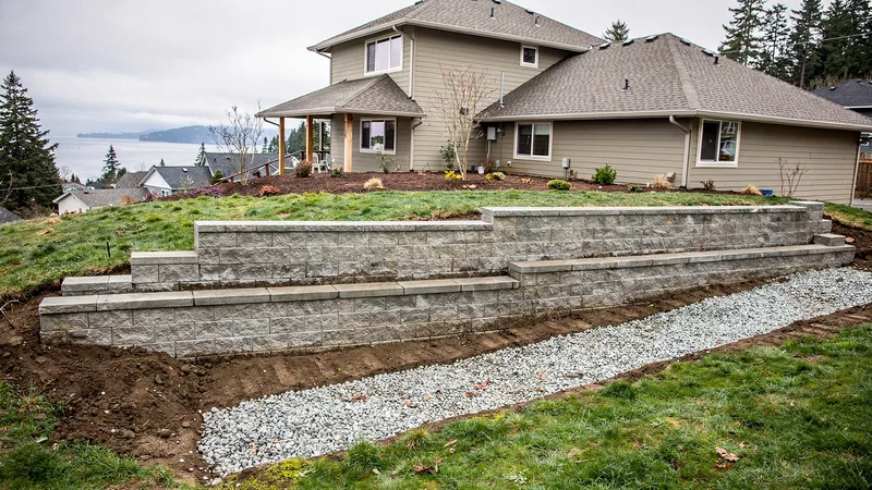 Retaining wall and drainage on a sloped lot in University Place, WA